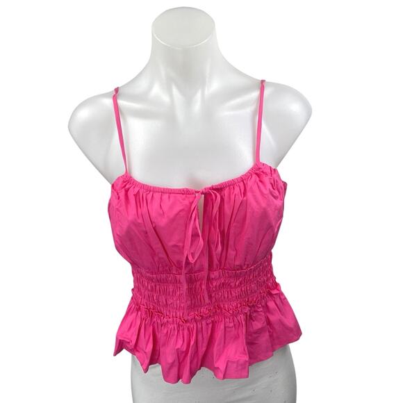 WAYF Pink Sleeveless Smocked Ruffle Peplum Cami Camisole Blouse Tank Top Size S - Picture 1 of 4